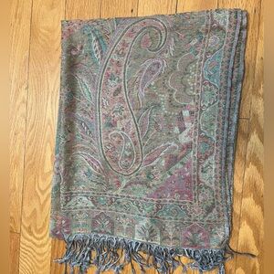Sam Well Pashmina 100% Cashmere Scarf Paisley Green & Mauve